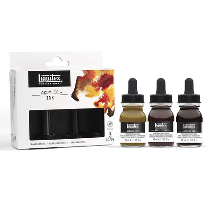 Liquitex Professional Acrylic Ink, Set of 3 x 30 Transparent Colours