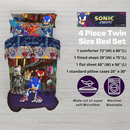 Franco Comforter and Sheet Set, Microfiber, Sonic Prime, 4 Piece Twin Size