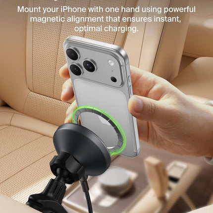 Belkin Wireless Car Charger, Magnetic Car Ventilation Holder with 1M USB C Cable, Qi2 MagSafe Compatible Fast Charger for iPhone 17, Galaxy S25, Pixel 10 and More - Travel Accessories - Black