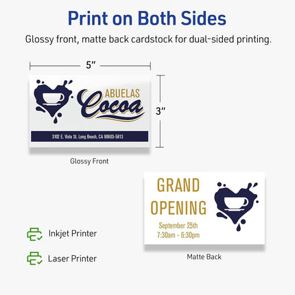 Avery Printable Rectangle Cards, Sure Feed Technology, 3" x 5", Glossy White Cardstock, Laser/Inkjet Printable, 30 Total, Great for Indexing FIles and Recipes