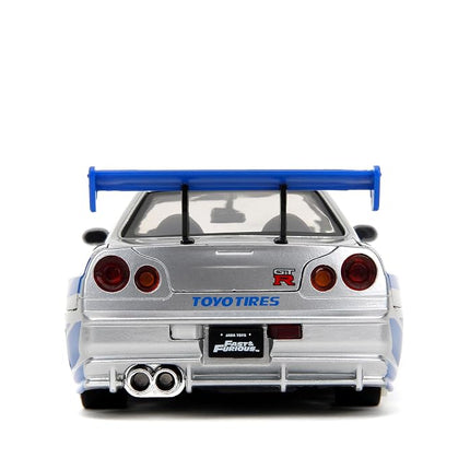 Jada Toys Fast & Furious Brian’s 2002 Nissan Skyline R34 Die-cast Car, 1:24 Scale, Silver & Blue,19808