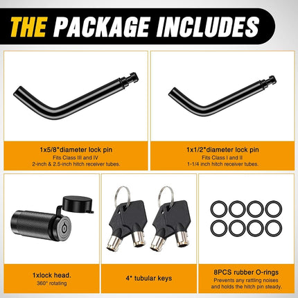 Nilight Trailer Hitch Lock Pin 1/2" & 5/8" Locking Receiver Hitch Pin Keyed Unique Weatherproof Anti-Theft Lockable Fits 2" 2-1/2" & 1-1/4"Receiver Tow Truck Boat Bike Truck Black