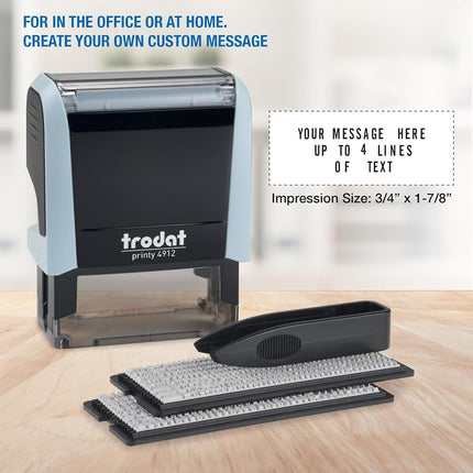 Trodat Printy 4912 Stamp Set in Pastel Blue to Set Yourself – 4 Lines of Text, Imprint 47 x 18 mm, German, Includes Tweezers, Ink Pad Black & Letter and Number Set in Two Sizes