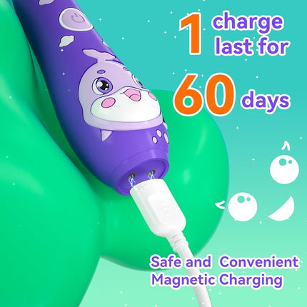 SEAGO Kids Electric Toothbrushes Rechargeable for Toddler with Magnetic Charging, LED Observing Light, 8 Toothbrush Heads for Ages 2-4-6 Boys Girls (Purple)