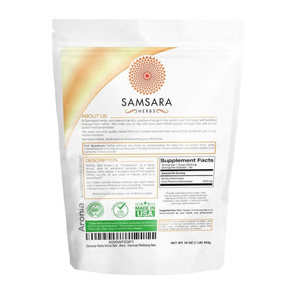 Samsara Herbs Aronia Berry Extract Powder 20:1 Concentration - (16oz/454g) Immune, Circulation, Antioxidants, Anti-inflammatory Supplements