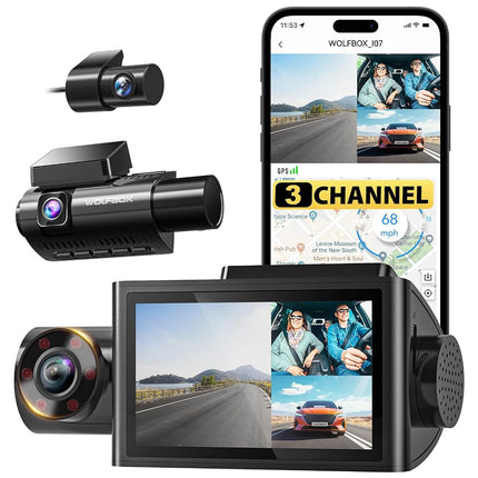 WOLFBOX i07 Dash Cam, 3 Channel Dash Cam Built in 