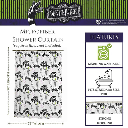 Franco Collectibles Rideau de douche en microfibre Beetlejuice Halloween, 177,8 x 182,9 cm, (produit sous licence officielle)