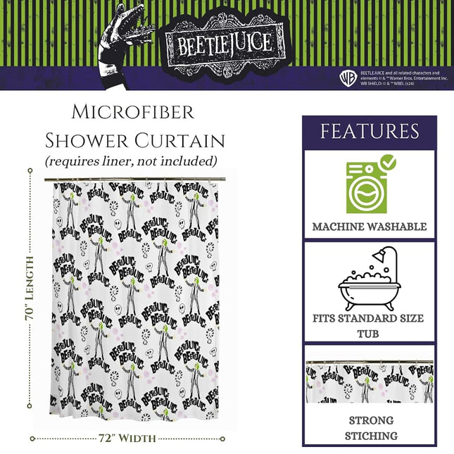 Franco Collectibles Beetlejuice Halloween Bath Microfiber Shower Curtain, 70x72, (Officially Licensed Product)