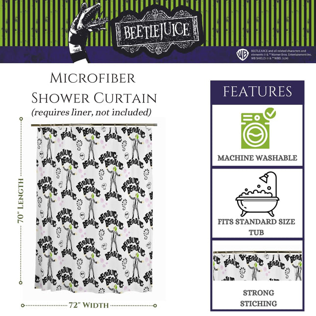 Franco Collectibles Beetlejuice Halloween Bath Microfiber Shower Curtain, 70x72, (Officially Licensed Product)