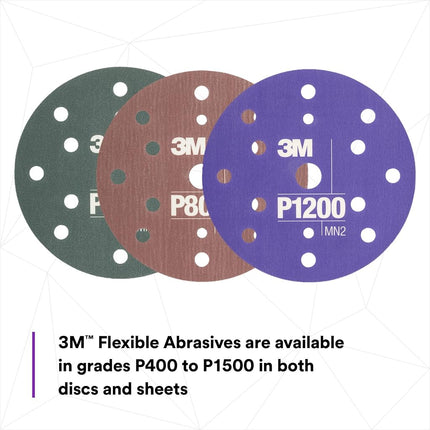 Disco Abrasivo Flexible 3M Hookit 34408, Lijado de Capa Transparente, Acabado de Pintura, Eliminación de Defectos, P1200, 6 in, 25 Discos/Caja