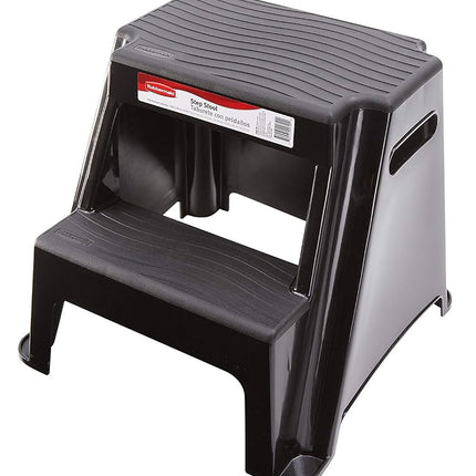 Rubbermaid RM-P2 2-Step Molded Plastic Stool with Non-Slip Step Treads, 300-Pound Capacity, Black Finish by Rubbermaid