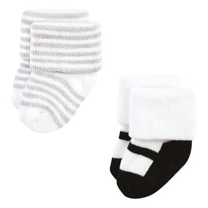 Hudson Baby Chaussettes nouveau-né en coton riche et en tissu éponge pour bébés filles, argent or rose, 6-12 mois
