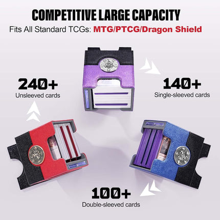 Kabinka Commander Deck Box for MTG with Metal Emblem, Card Deck Box with Dice Tray, Holds 100 Double-Sleeved Cards for TCG/PTCG, Cards Storage Case with 35PT Magnetic Card Holder (Black& Red, Lotus)