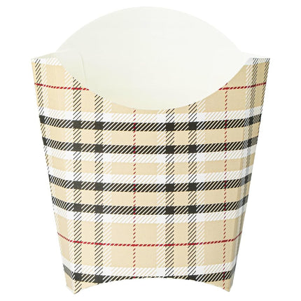 Bio Tek 3.9 x 2.6 x 3.5 Inch French Fry Cup, 100 Disposable Snack Cups - Stackable, Sustainable, Plaid Paper 2 Ounce Fry Holder, for Fries, Onion Rings, Popcorn, or Cookies - Restaurantware
