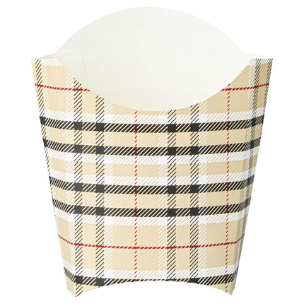 Bio Tek 3.9 x 2.6 x 3.5 Inch French Fry Cup, 100 Disposable Snack Cups - Stackable, Sustainable, Plaid Paper 2 Ounce Fry Holder, for Fries, Onion Rings, Popcorn, or Cookies - Restaurantware