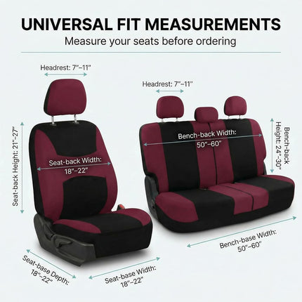 FH Group Light & Breezy Cloth Car Seat Covers, 7 Seater Three Row Set- Airbag & Split Ready -Universal for Cars Trucks and SUVs Burgundy/Black