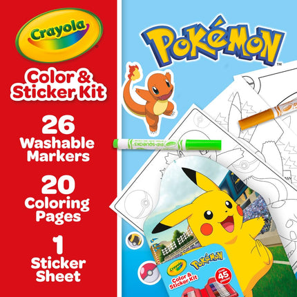 Crayola Pokemon Art Kit for Kids (45pcs), Pokemon Coloring Book Pages & Stickers, Christmas Gifts for Grandkids, DIY Craft Kit for Girls & Boys, Ages 4+
