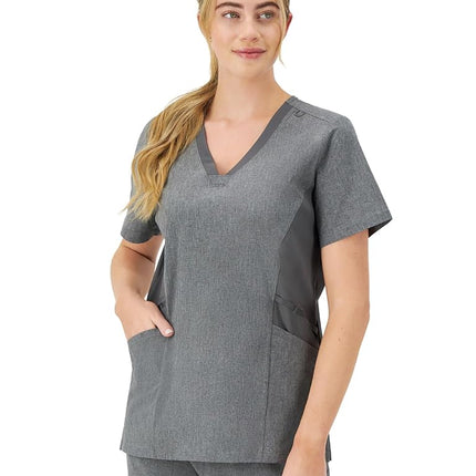 Hanes Women's Healthcare Top, Moisture-Wicking Stretch Scrub Shirts, Ribbed Side Panels, Ebony Heather, XX-Large