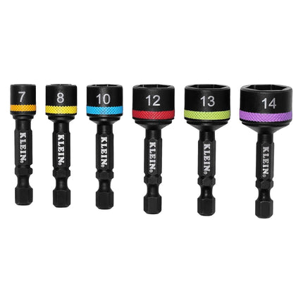 Klein Tools 32926SM 2-Inch Magnetic Power Nut Setters, Compact Impact Driver Set, Color-Coded, Metric, Impact-Rated, 6-Piece