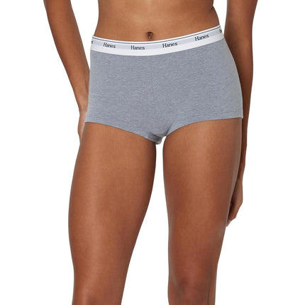 Hanes Women's Originals Underwear, Breathable Stretch Cotton Boyshort Panties, 4-Pack Boy Short, Shelton Red/Concrete Heather/White/Black, M (Pack of 4)