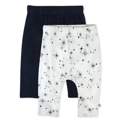 HonestBaby Multipack Harem Pants Roomy Fit Pull on Bottoms 100% Organic Cotton for Infant Baby Boys, Girls, Unisex, 2-Pack Jumbo Twinkle Navy, 3-6 Months