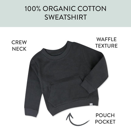 HonestBaby Baby Comfy Crew Sweatshirt with Pockets 100% Organic Cotton for Toddler, Boys, Girls, Blackened Pearl, 0-3 Months