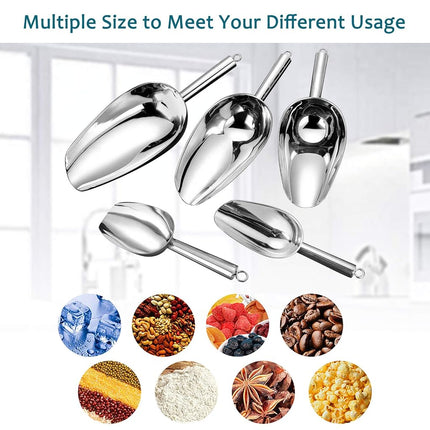 E-far 12 Ounce Ice Scoop Set of 2, Stainless Steel Scoops for Ice Cube/Candy/Flour/Sugar, Metal Utility Scoops for Party, Baking, Kitchen Pantry, Rust Free & Dishwasher Safe