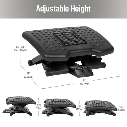 Mind Reader Adjustable Height Foot Rest with Massage Rollers, Black