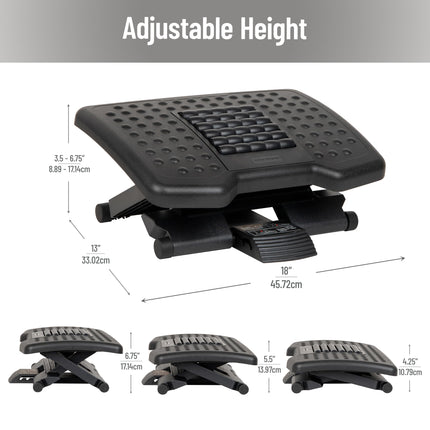 Mind Reader Adjustable Height Foot Rest with Massage Rollers, Black