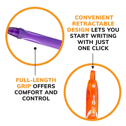 BIC Gelocity Quick Dry Retractable Fashion Gel Pen, Medium Point (0.7 mm), Assorted Colors, 3-Count