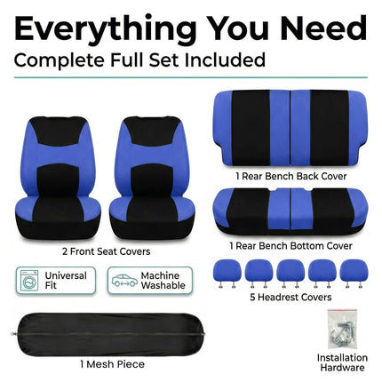 FH Group Automotive Seat Covers Blue Black Universal Fit Bucket Bench Cover fits most Cars, SUVs, and Trucks (Full Set Airbag Compatible with Split Bench) FB030BLUEBLACK115-SEAT