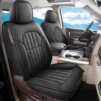 Truckiipa Dodge Ram Seat Covers Front Pair, Car Seat Cover Waterproof Leather Protector Pickup Truck Accessories, Full Coverage Custom Fit for 2002-2023 Ram 1500 2500 3500 Regular/Double Cab, Black