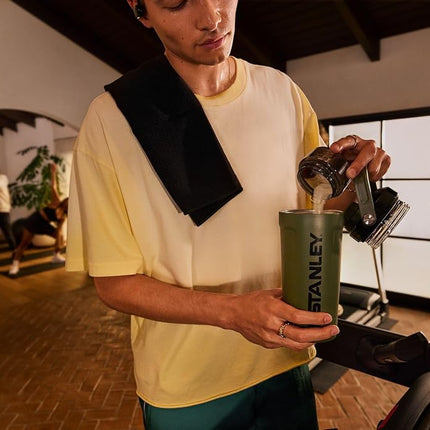 STANLEY Vitalize Shaker Bottle 20 oz | Leakproof Insulated Stainless Steel Shaker Cup | Base Storage and Twist On Fast Flow Lid | Protein Shakes and Pre Workout Powder | BPA-Free | Chalk