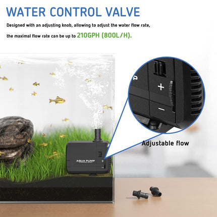 Simple Deluxe 210GPH 8W Water Table Pump (800L/H), Pond Pump with 2 Nozzles, Perfect for Fish Tank, Pond, Aquarium, Statuary, Hydroponics, Black