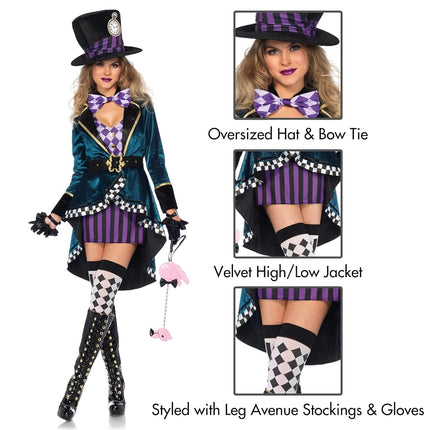 Leg Avenue 8559204101 Delightful Hatter Adult Costumes, Multicolor, X-Large(UK 16-18)