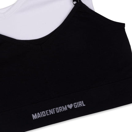 Maidenform Girls' Comfort Brami Bralette, 2 Pack, Black/White, Small