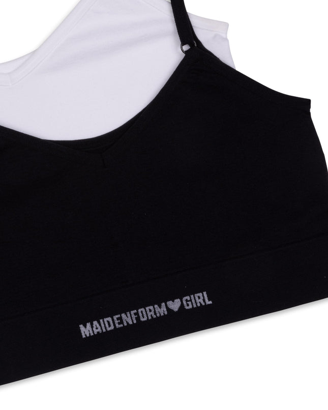 Maidenform Girls' Comfort Brami Bralette, 2 Pack, Black/White, Small