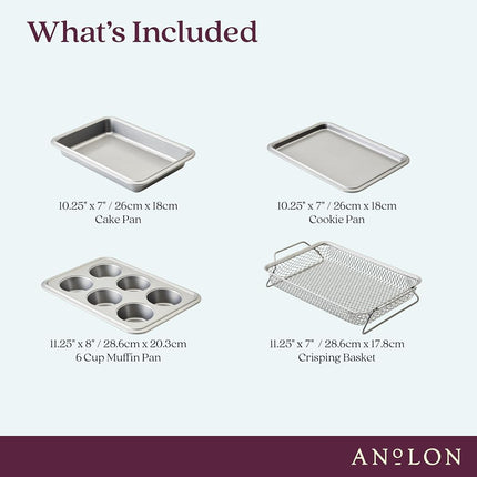 Anolon Advanced Bakeware, juego de 4 piezas de moldes antiadherentes para hornear en horno tostador - Gris
