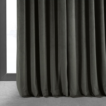 HPD Half Price Drapes Signature Velvet Thermal Blackout Curtains for Living Room 120 Inch Long (1 Panel) Rod Pocket Insulated Blackout Curtains for Bedroom Window Curtains, 100W x 120L, Gunmetal Grey