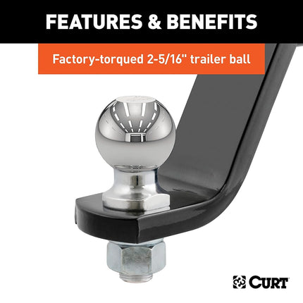CURT 45065 Lifted Truck Trailer Hitch Mount with 2-5/16-Inch Ball & Pin, Fits 2-Inch Receiver, 7,500 lbs, 6-Inch Drop, Gloss Black Powder Coat