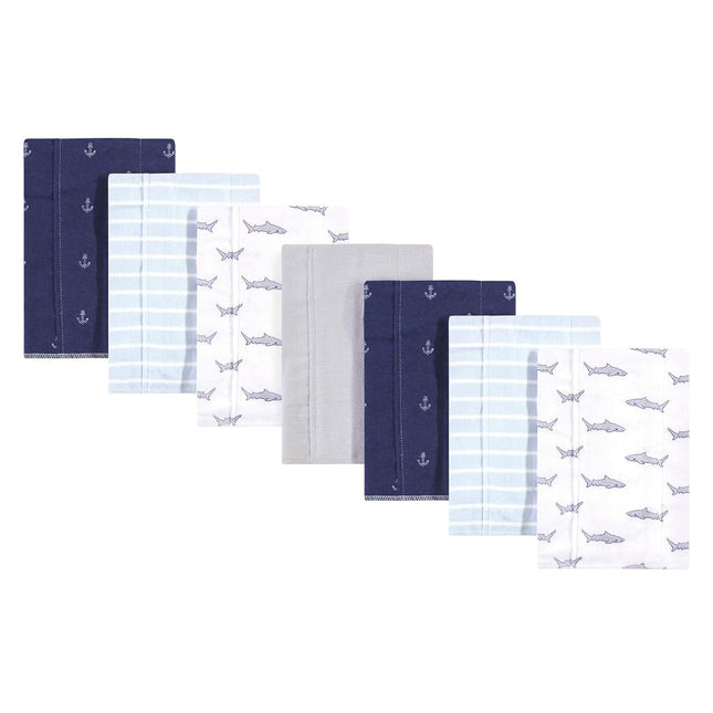 Hudson Baby Unisex Baby Cotton Flannel Burp Cloths, Shark, One Size
