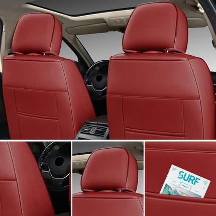 Funda de asiento de coche GXT Deluxe de cuero sintético de cobertura completa antideslizante universal apta para sedanes, SUV, camionetas con reposacabezas, accesorios interiores, rojo oscuro