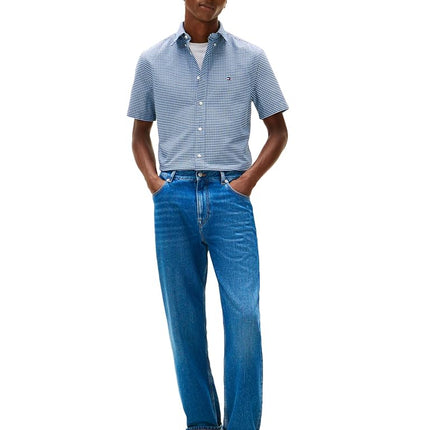 Tommy Hilfiger Men's Heritage Oxford Gingham Regular Short Sleeve Shirts, Night Sky/Check XX-Large