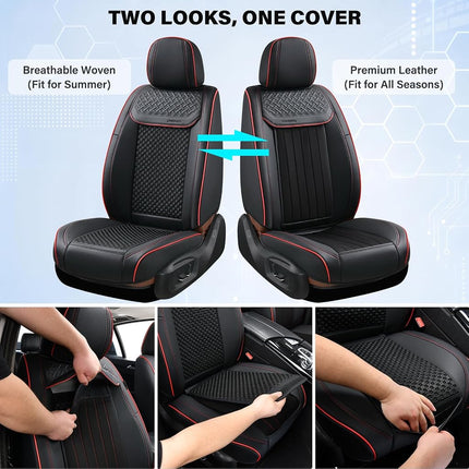 Fundas de asiento delantero Coverado, fundas de asiento impermeables para coche, protectores de asiento de coche convertibles 2 en 1 ajuste universal para la mayoría de coches, SUV y camiones (negro y rojo)