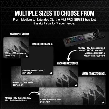 Corsair MM350 PRO Premium Spill-Proof, Stain-Resistant Cloth Gaming Mouse Pad (93 x 40 cm Surface, Micro-Weave Fabric, 4 mm Thick Plush Rubber, Durable Anti-Fray Edges) Extended XL, Black/Grey