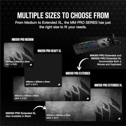 Corsair MM350 PRO Premium Spill-Proof, Stain-Resistant Cloth Gaming Mouse Pad (93 x 40 cm Surface, Micro-Weave Fabric, 4 mm Thick Plush Rubber, Durable Anti-Fray Edges) Extended XL, Black/Grey
