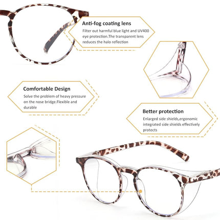 Outray Safety Glasses Anti Fog Safety Goggles Blue Light Blocking Glasses Round Frame Protective Eyewear