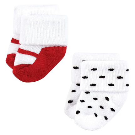 Hudson Baby Baby Girls' Cotton Rich Newborn and Terry Socks, Mom and Dad Girl Red Black 12-pack, 0-6 Months