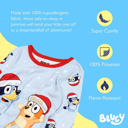 Bluey unisex-child 2-Piece Snug-fit Cotton Holiday Pajama Set, Soft & Cute for Kids, Bluey Ho Ho Ho, 3 Years