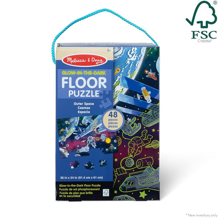 Melissa & Doug Space Glow-in-the-Dark Jigsaw Floor Puzzle – 48 Pieces, Puzzles for 3 year olds, Cardboard puzzle, Montessori toys, Problem solving, Gift for boy or girl - FSC Certified